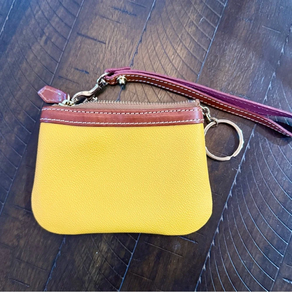 Dooney & Bourke Yellow and Brown Leather Keychain Pouch - Picture 3 of 6